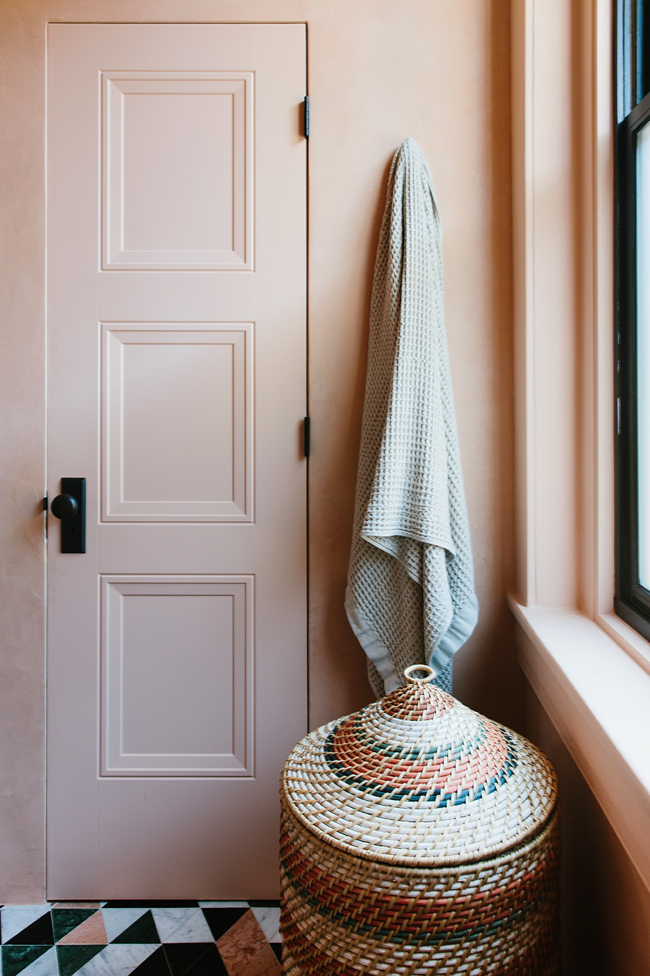 Pink plaster bathroom renovation