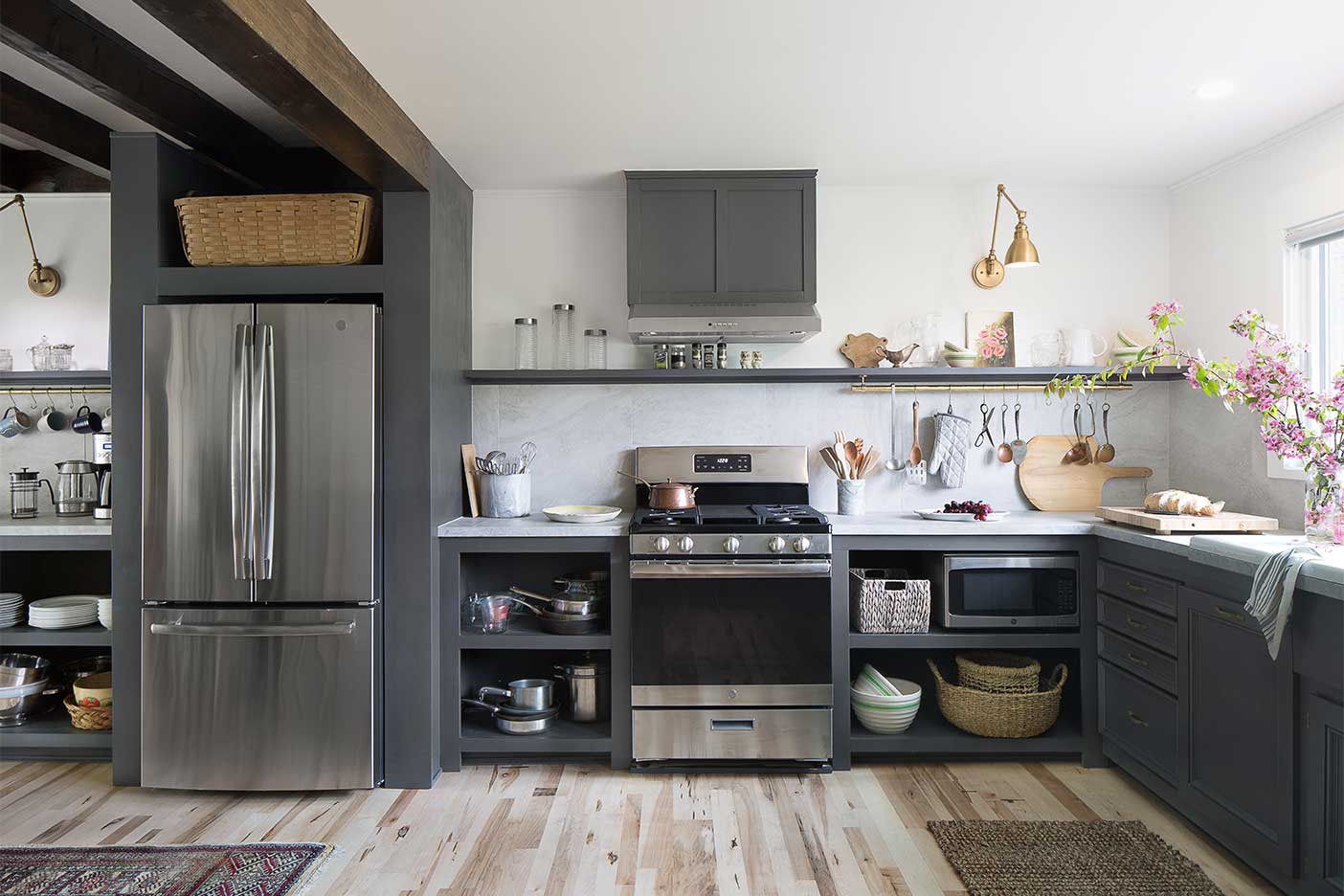 salvaged kitchen with gray cainbets