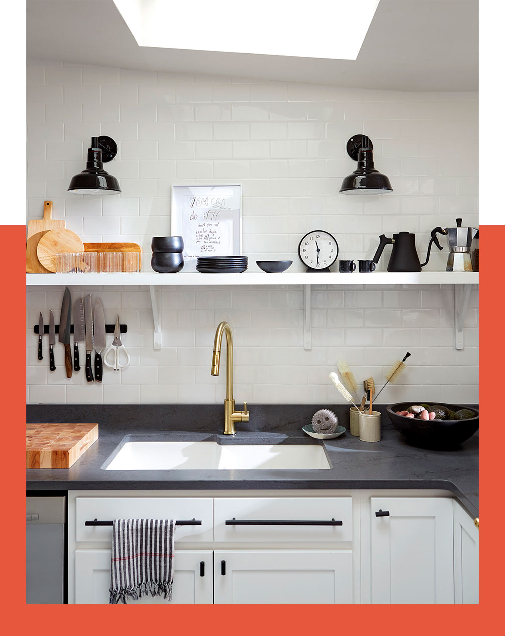 an open shelf in a kitchen