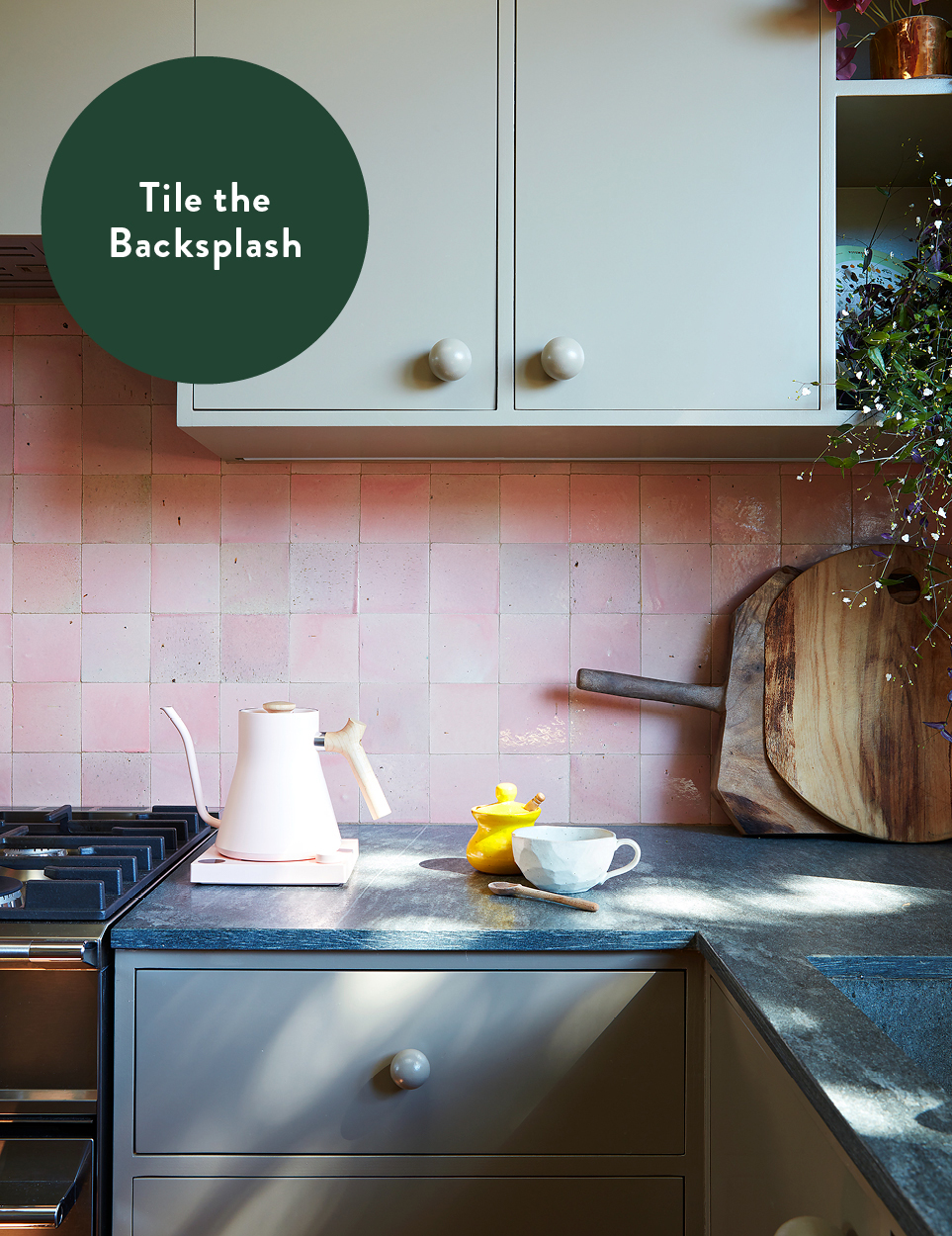 pink kitchen backsplash