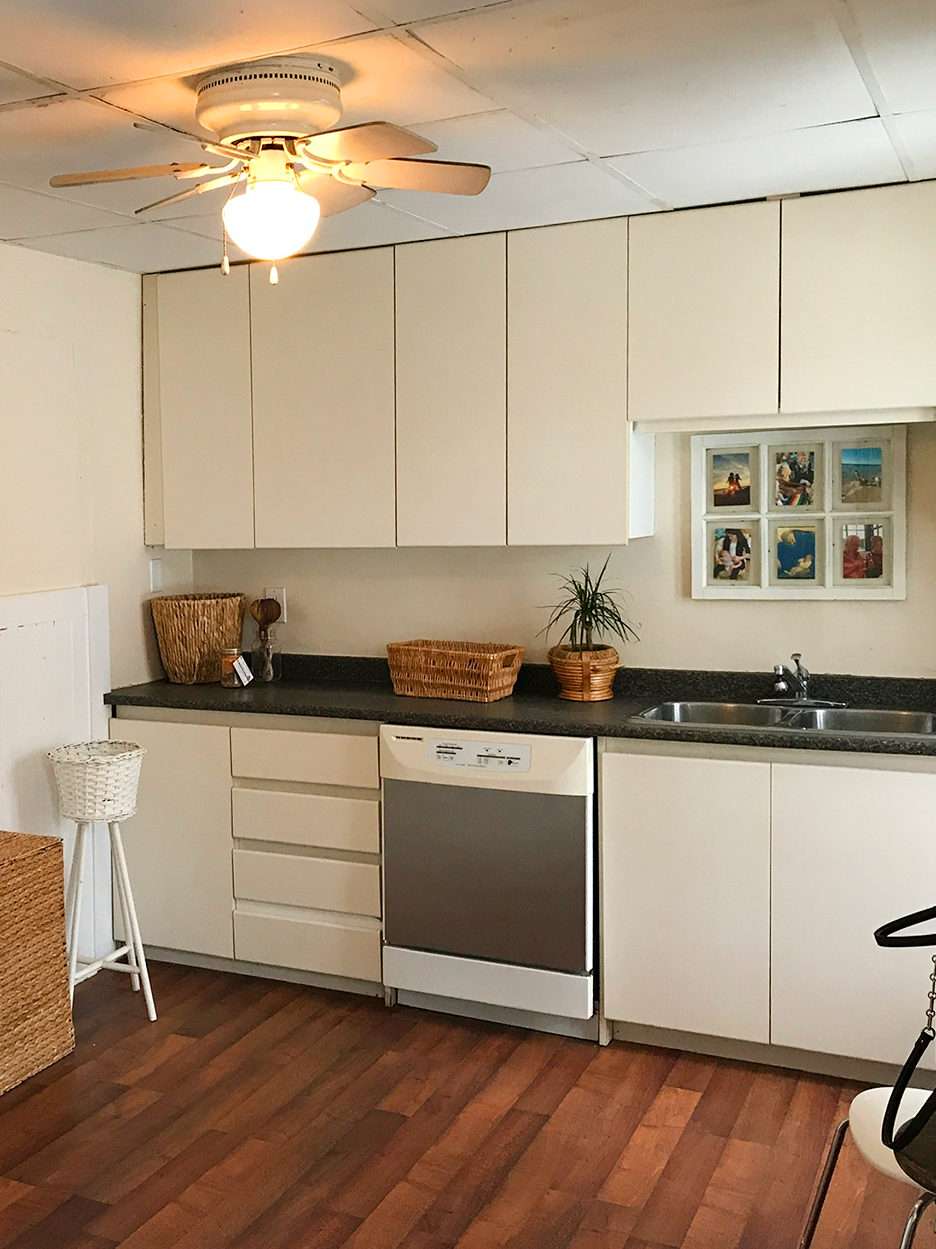 drab white kitchen