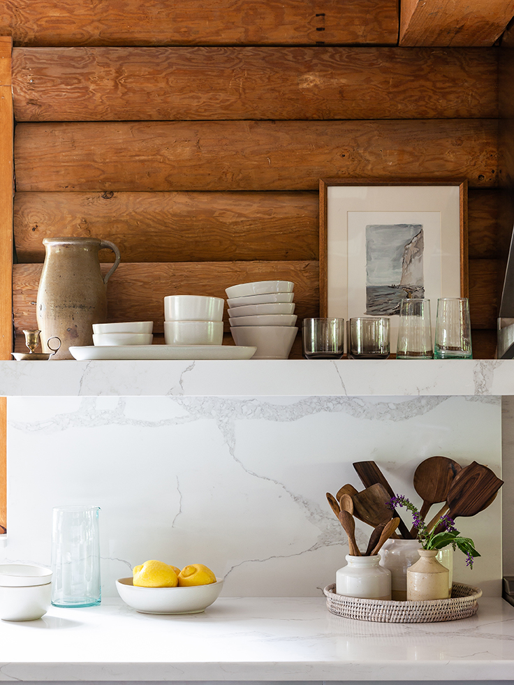 floating stone kitchen shelf