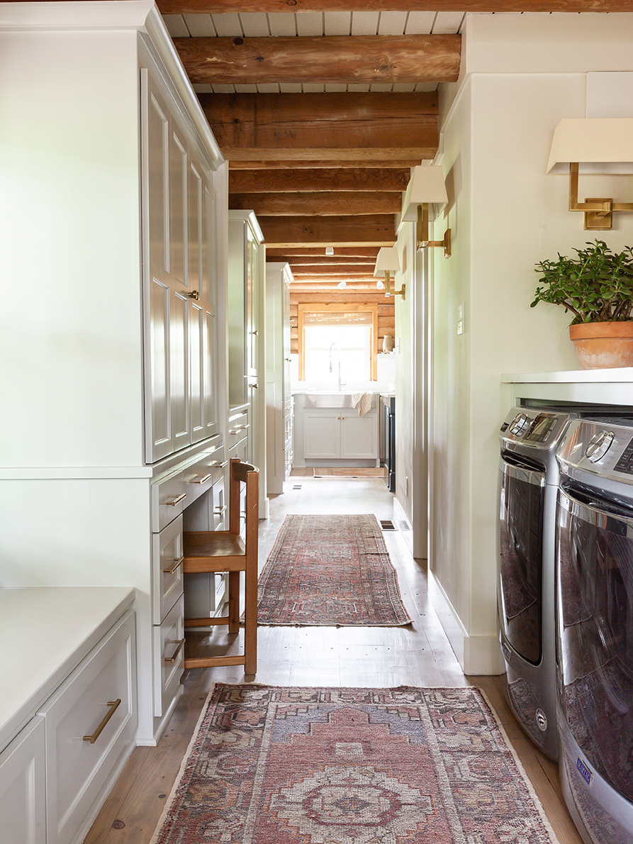 long hallway with cabinets