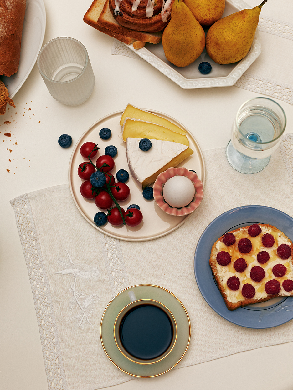 Tabletop with embroidered napkin