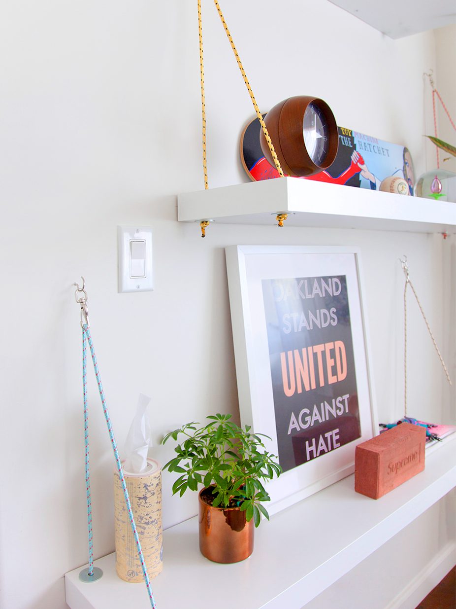 side of shelf bracket made of rope