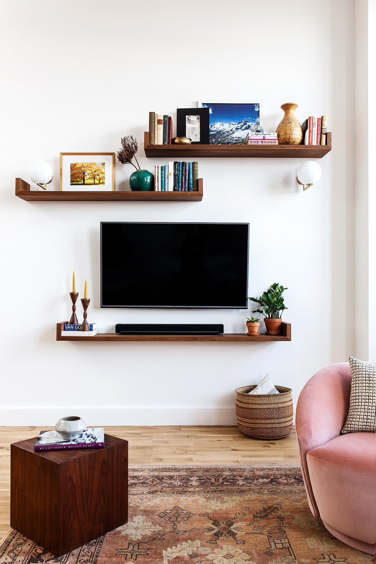 shelves around a TV