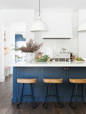 white and blue kitchen