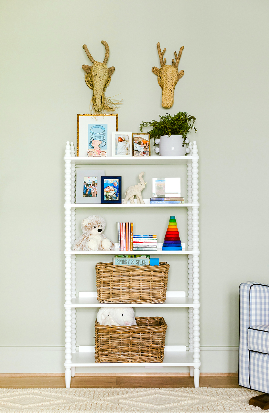 a bookshelf in a nursery