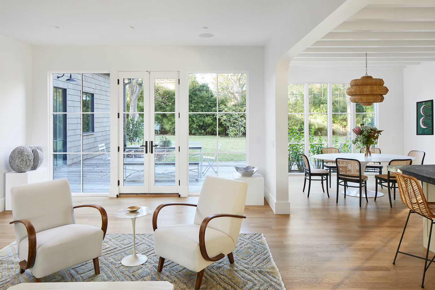 living room with glass doors