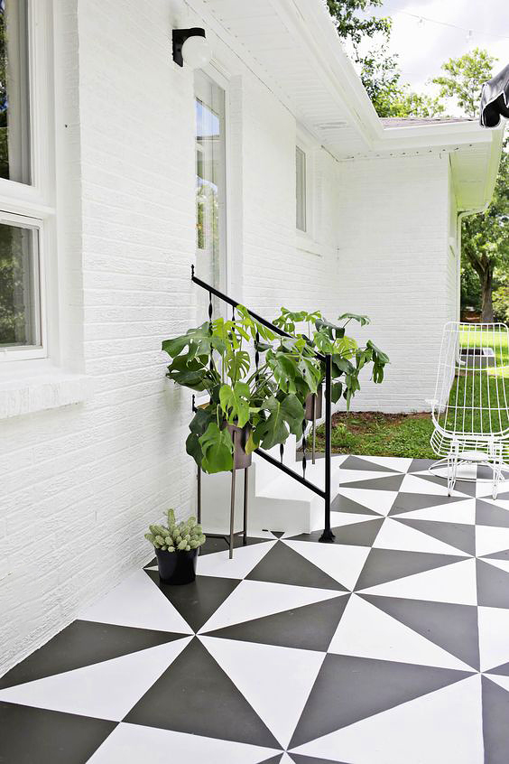 black and white patio floor