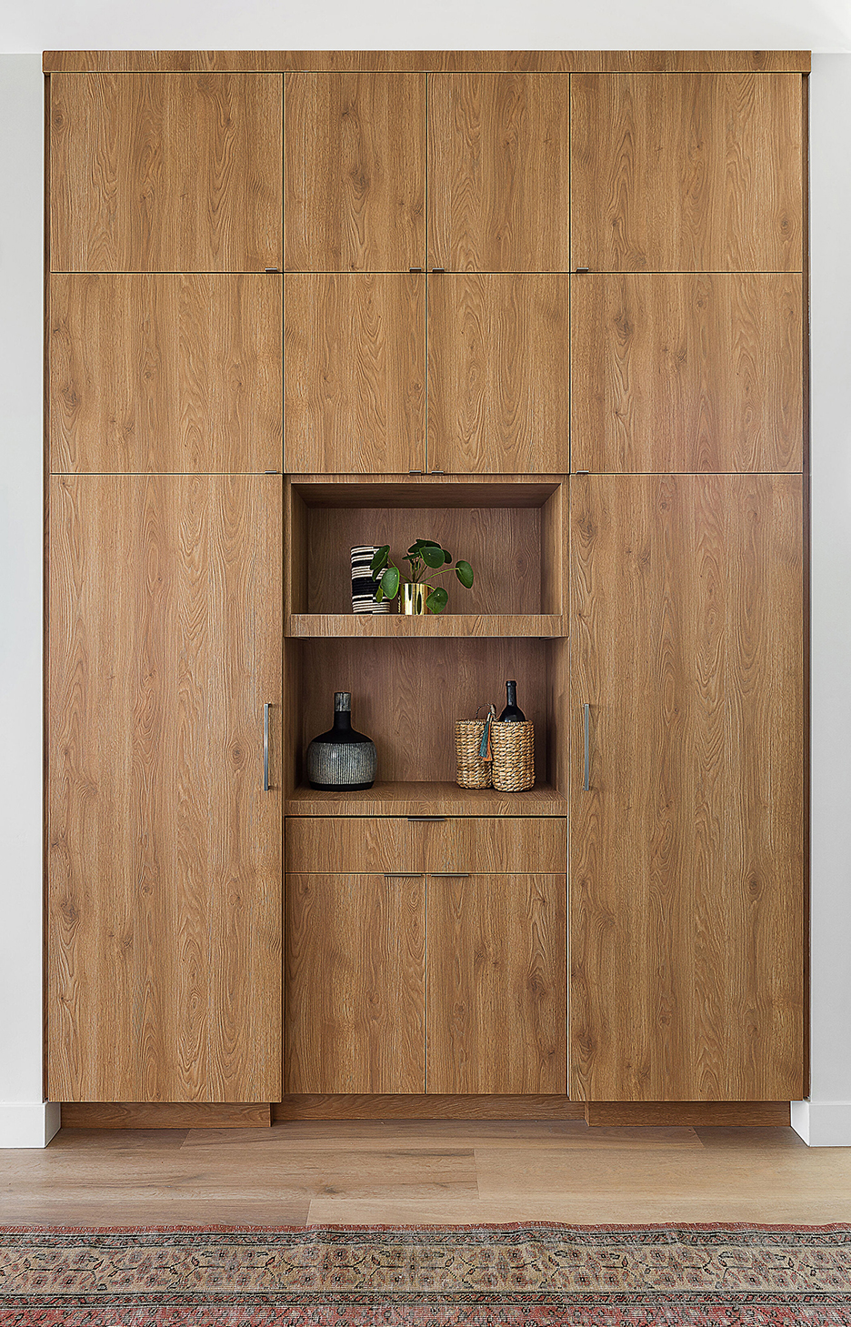 wall of wood cabinets