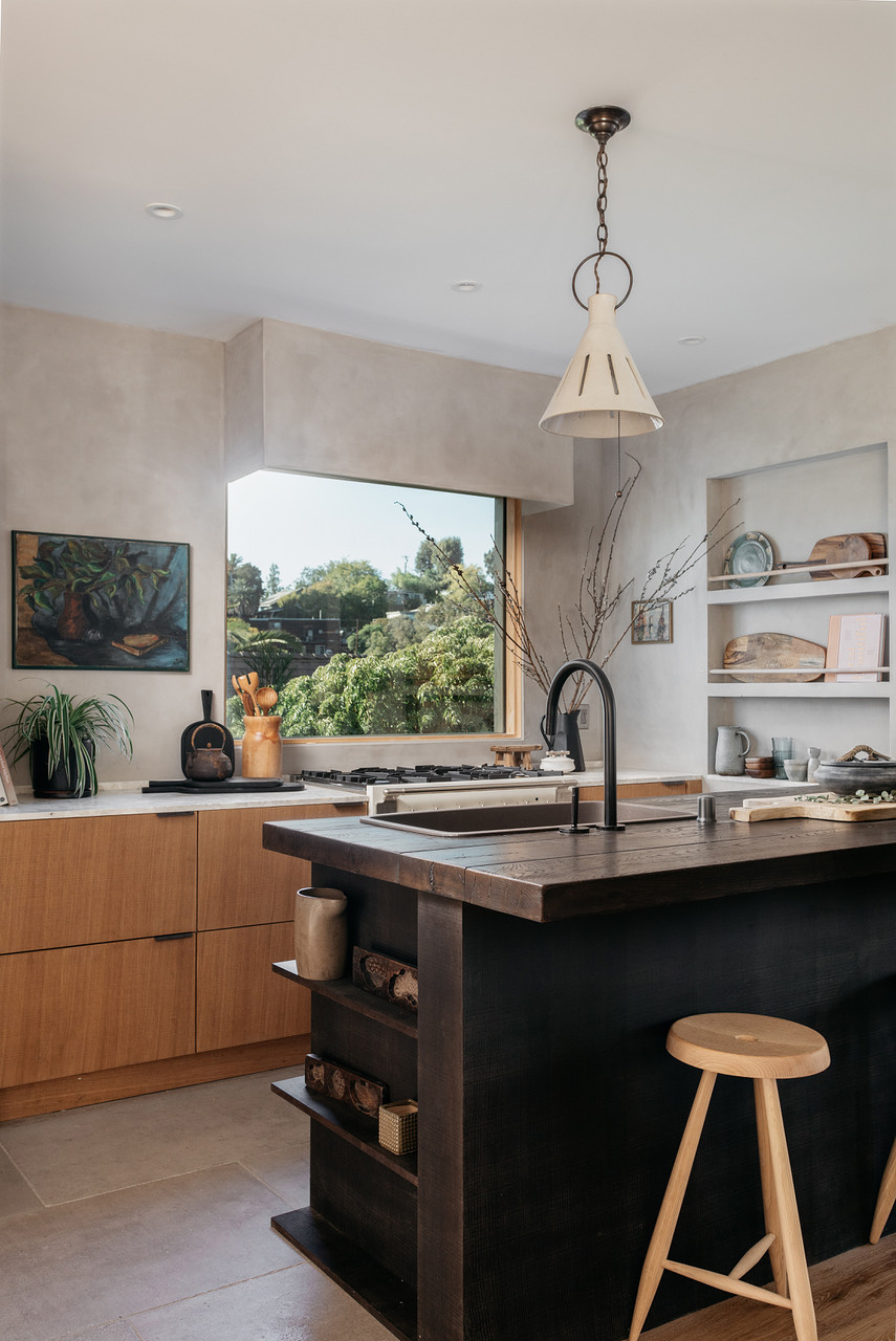 dark brown wood kitchen island