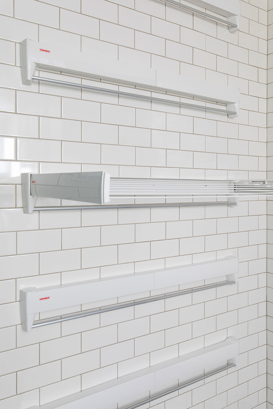 white mounted hanging racks