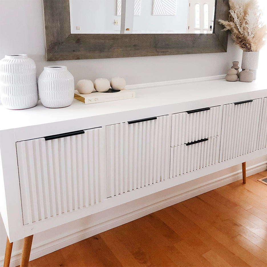 IKEA KALLAX Hacks white console with cabinet doors