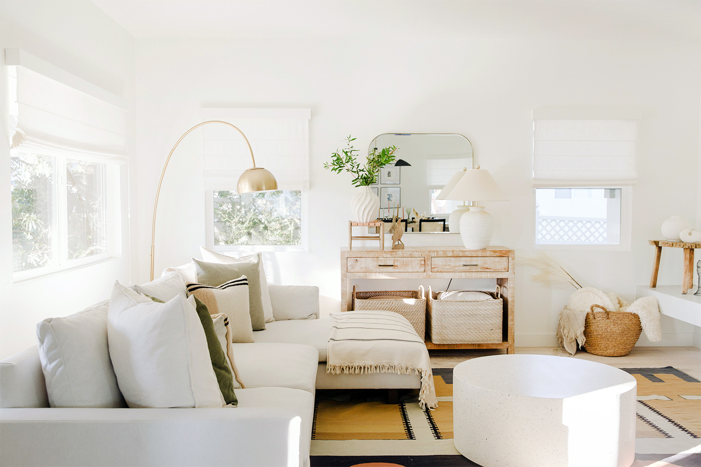 living room with white sofa