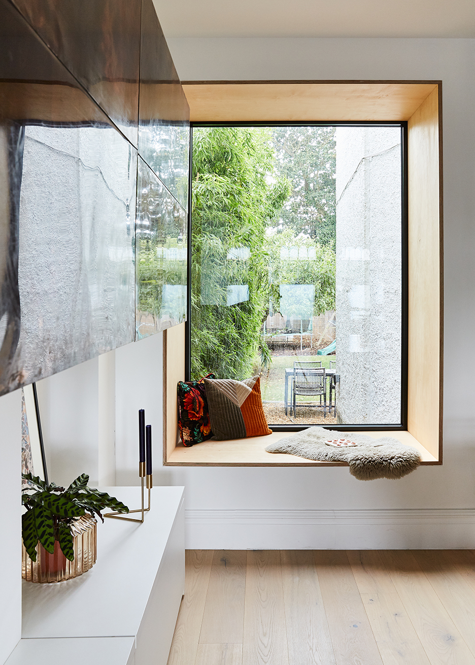 wood lined window seat