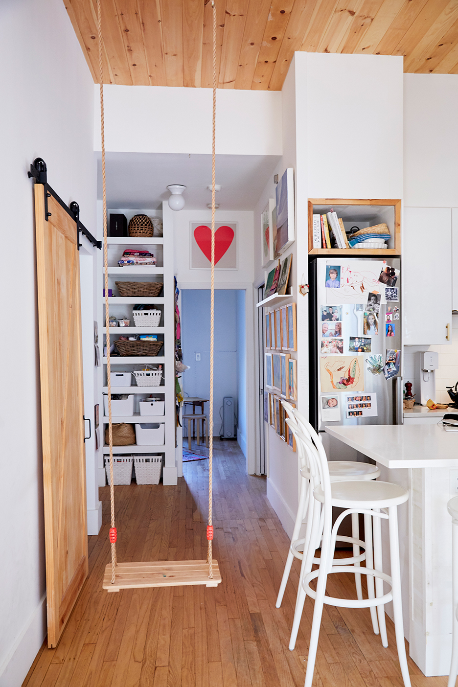 swing in a wood hallway