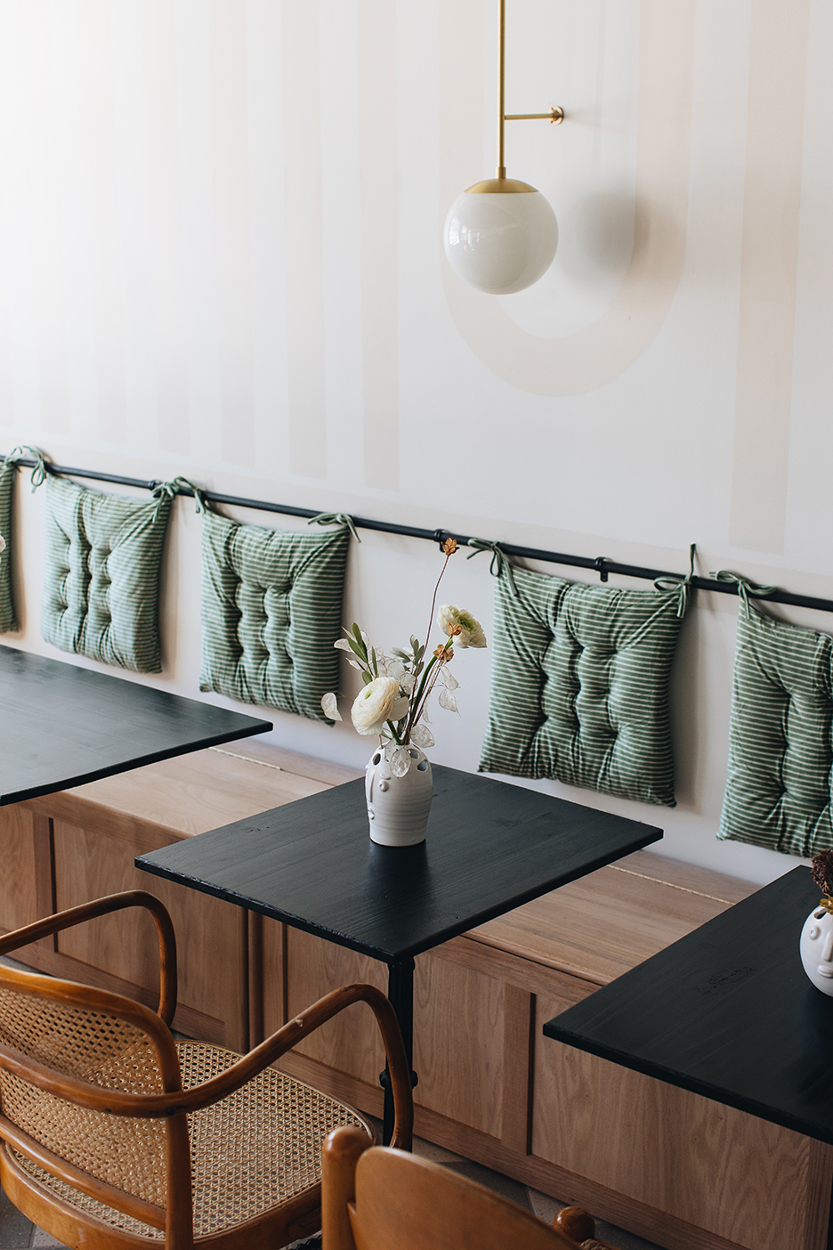 seat cushions in a restaurant