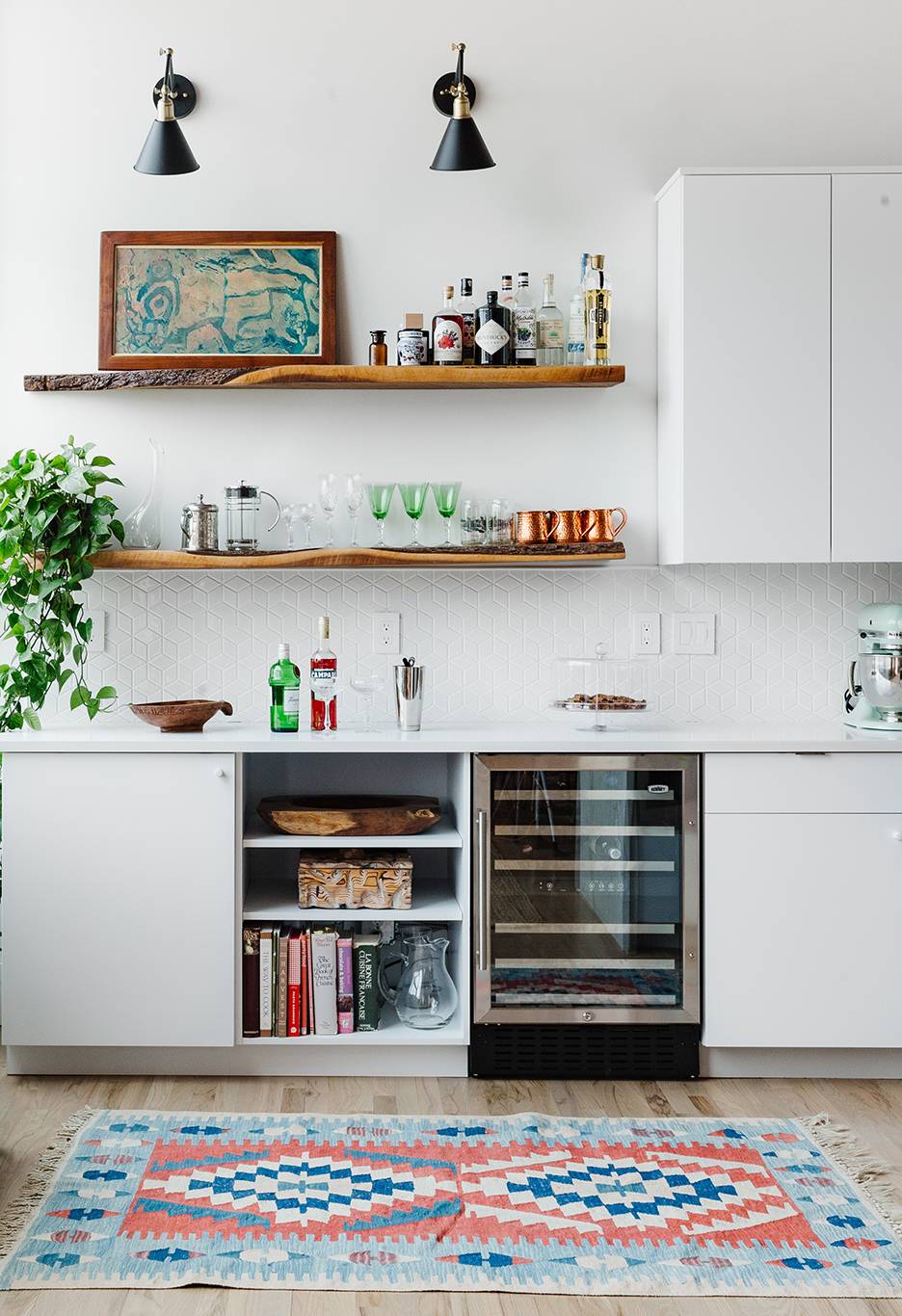 wine fridge and book storage