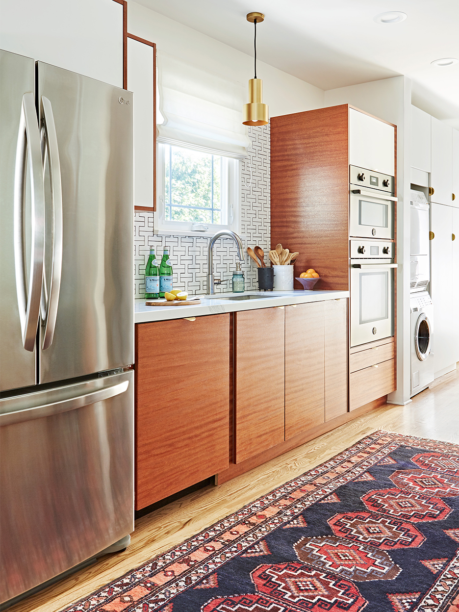 fridge and wood cabinetry