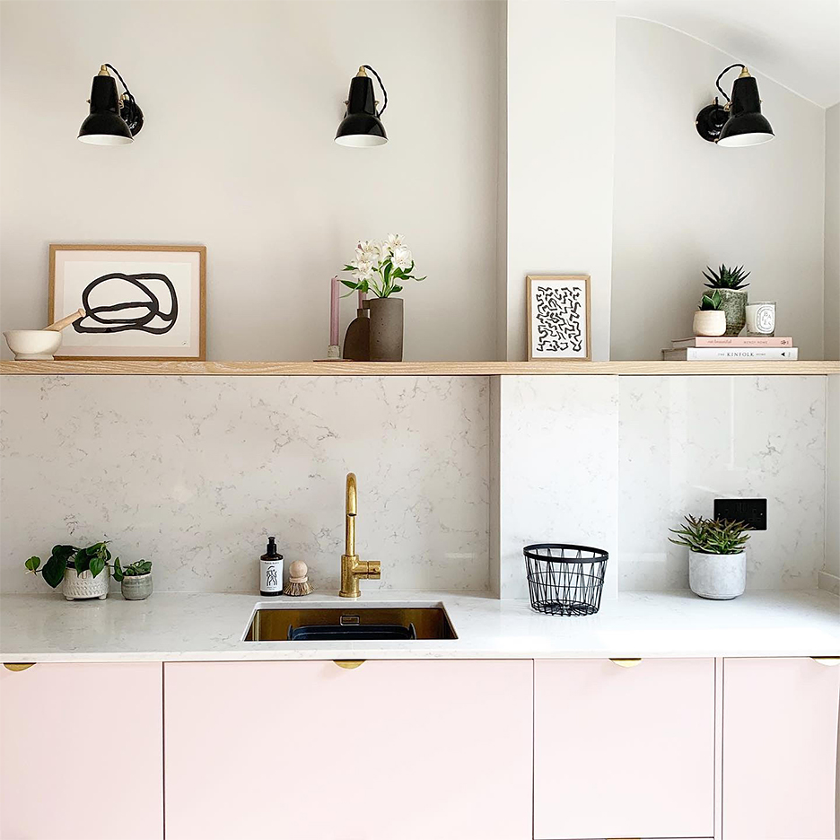 kitchen with pink cabinets