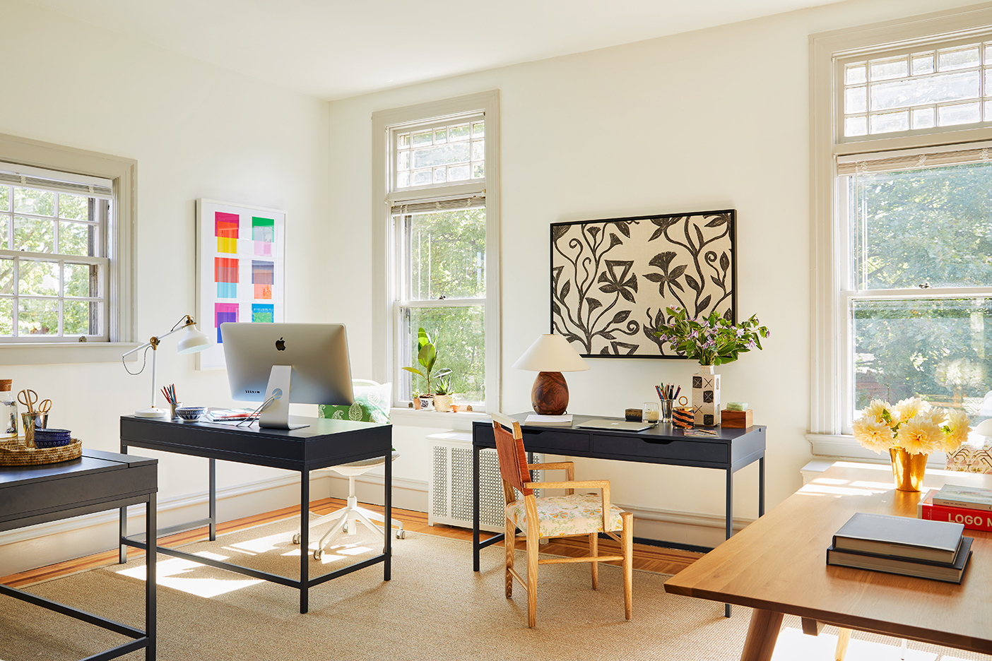 bright, sunny office with desks