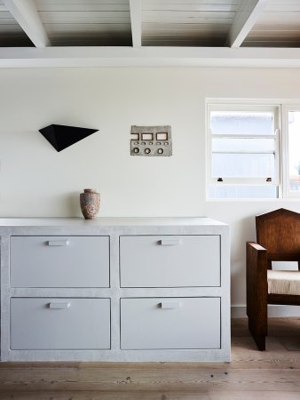 gray cabinets in beachy room