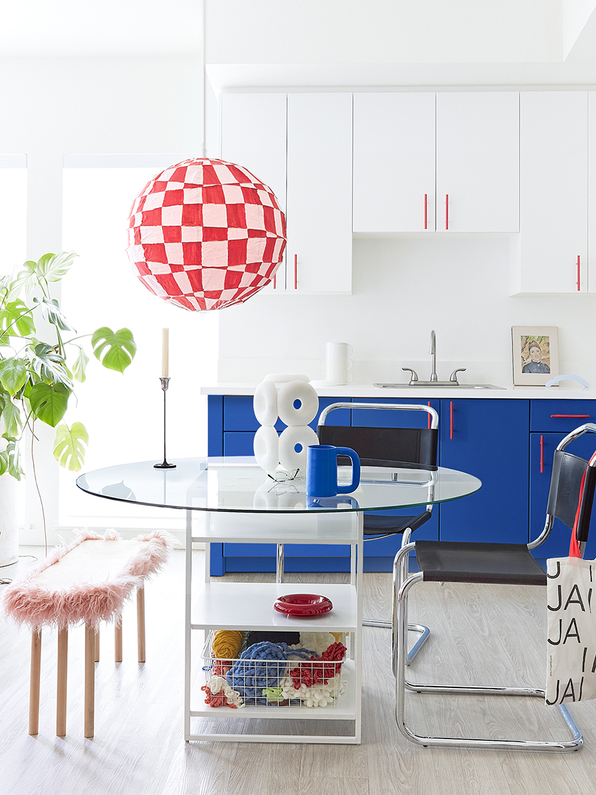 white and blue kitchen