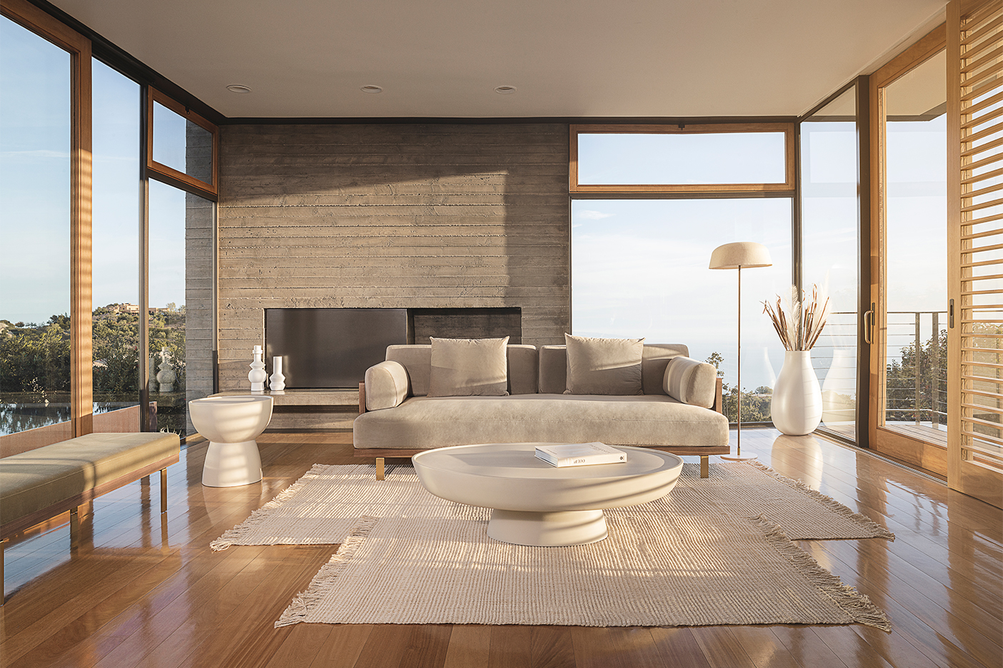 Living room filled with neutral furniture