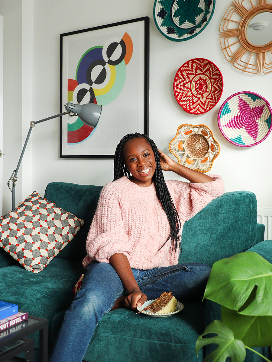 girl sitting on teal couch