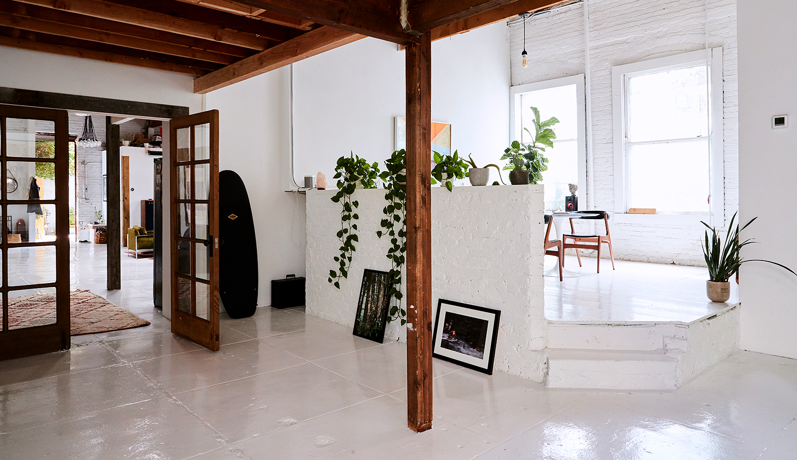 wood beam in white open space