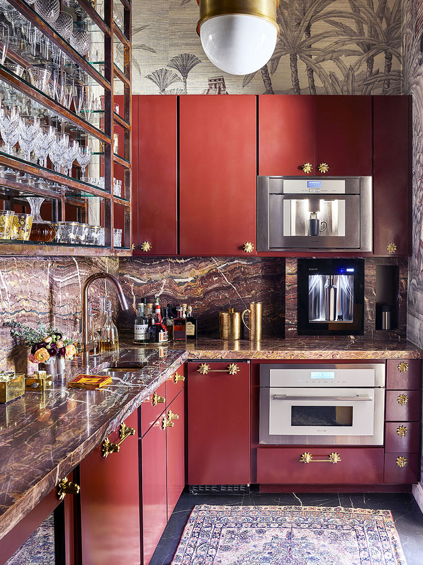 red l shaped kitchen