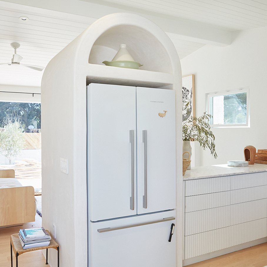 fridge inside arch hole