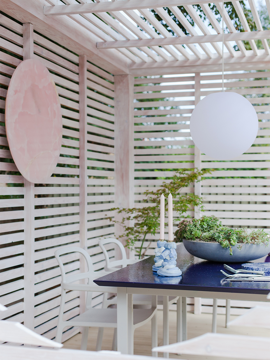 blue outdoor dining table