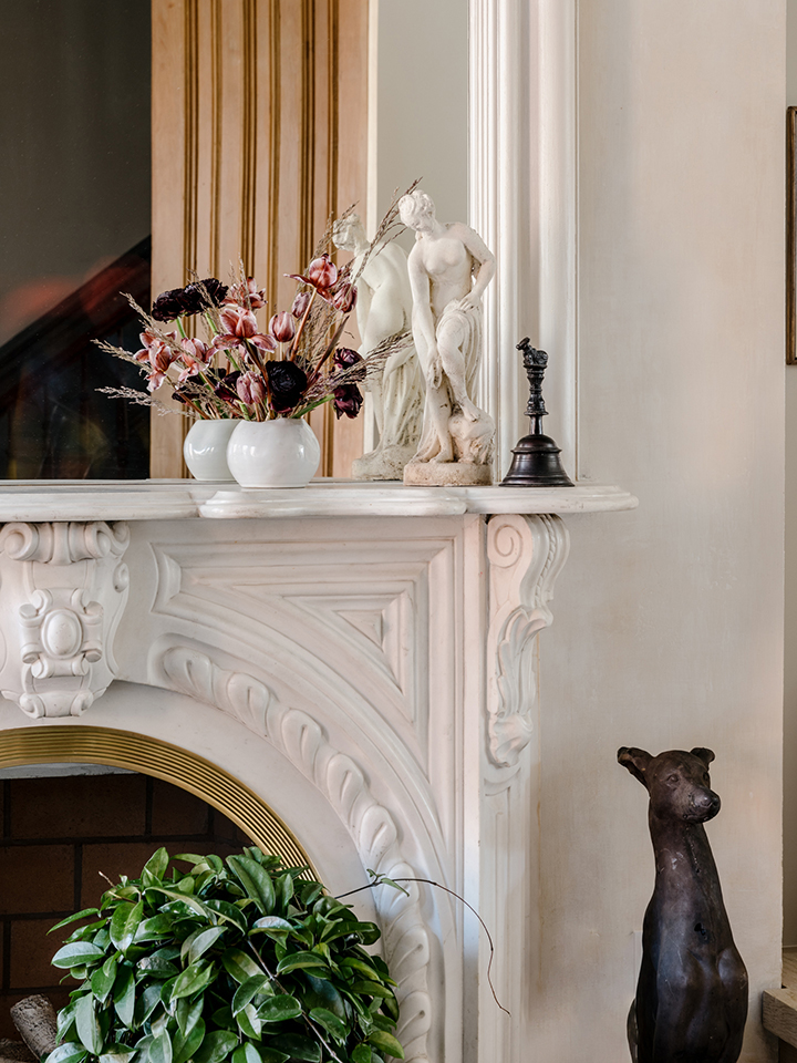 white fireplace mantel