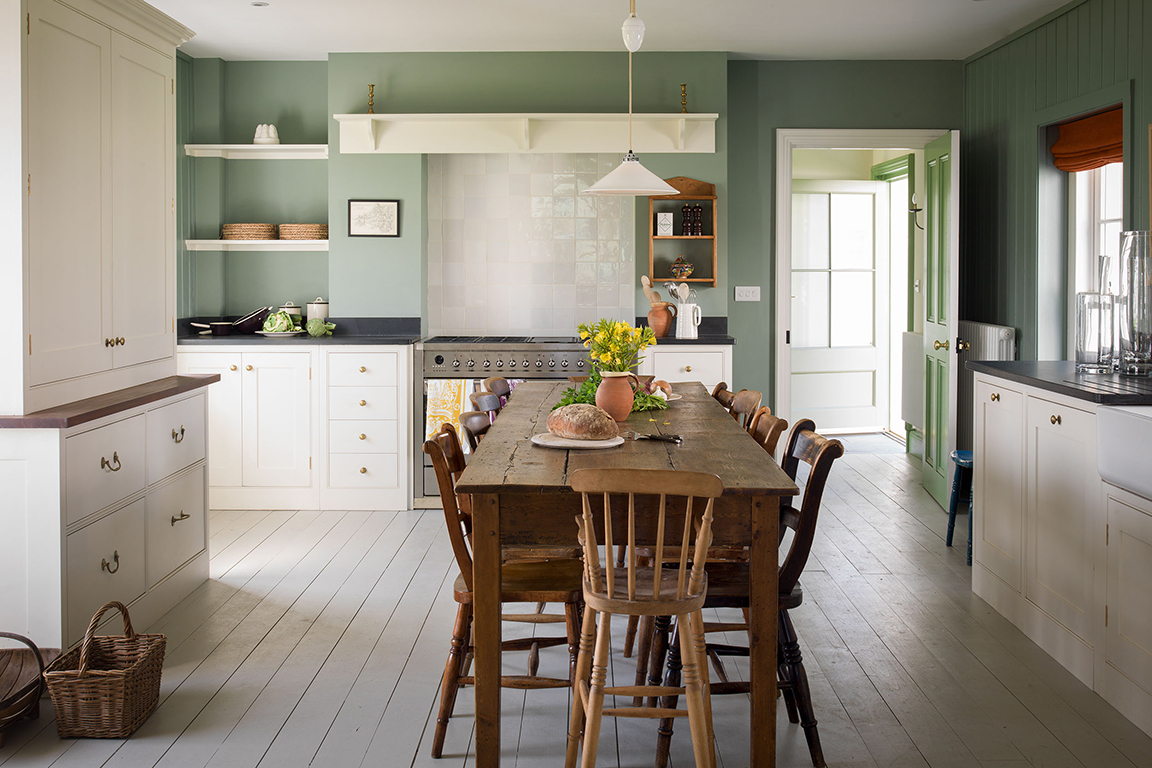 green farmhouse kitchen walls