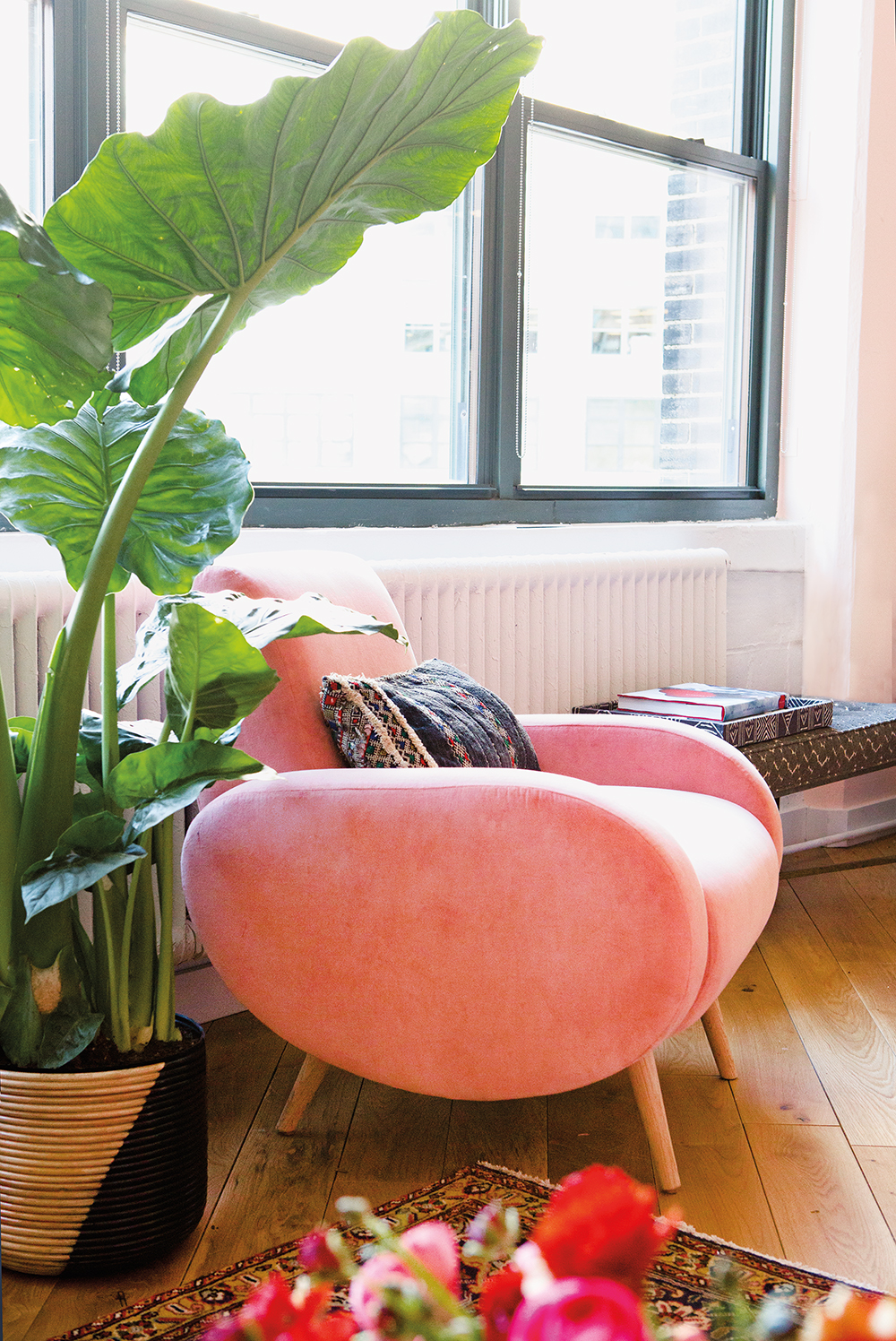 pink chair in pink room