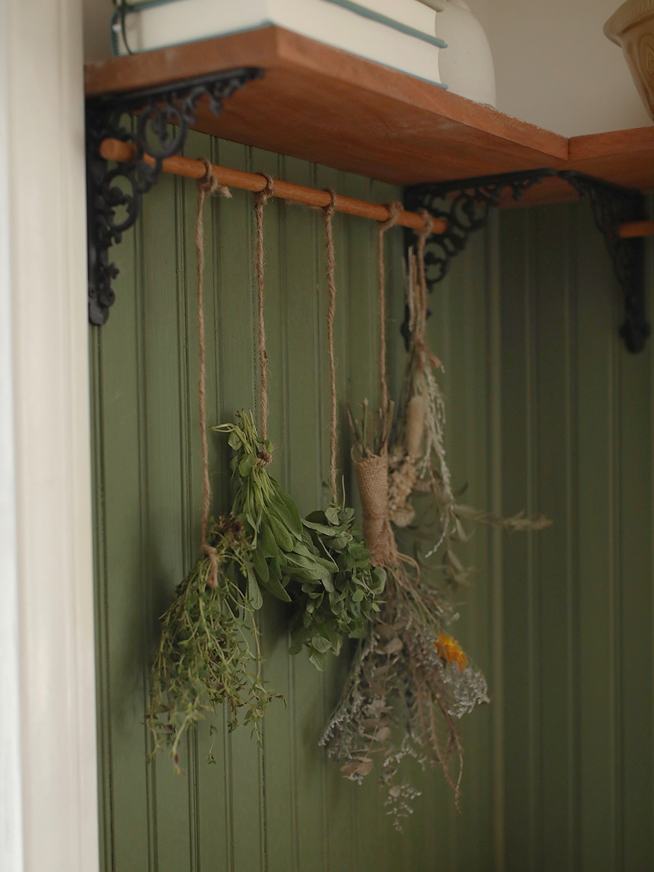 herbs hanging from strings