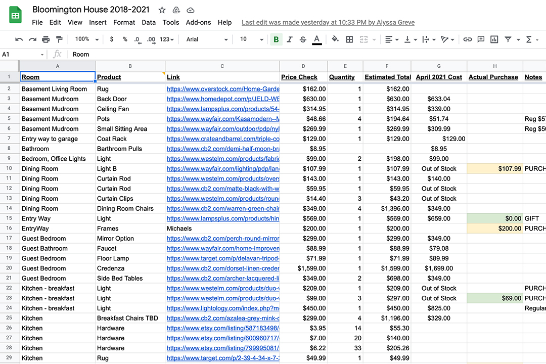 screenshot of spreadsheet