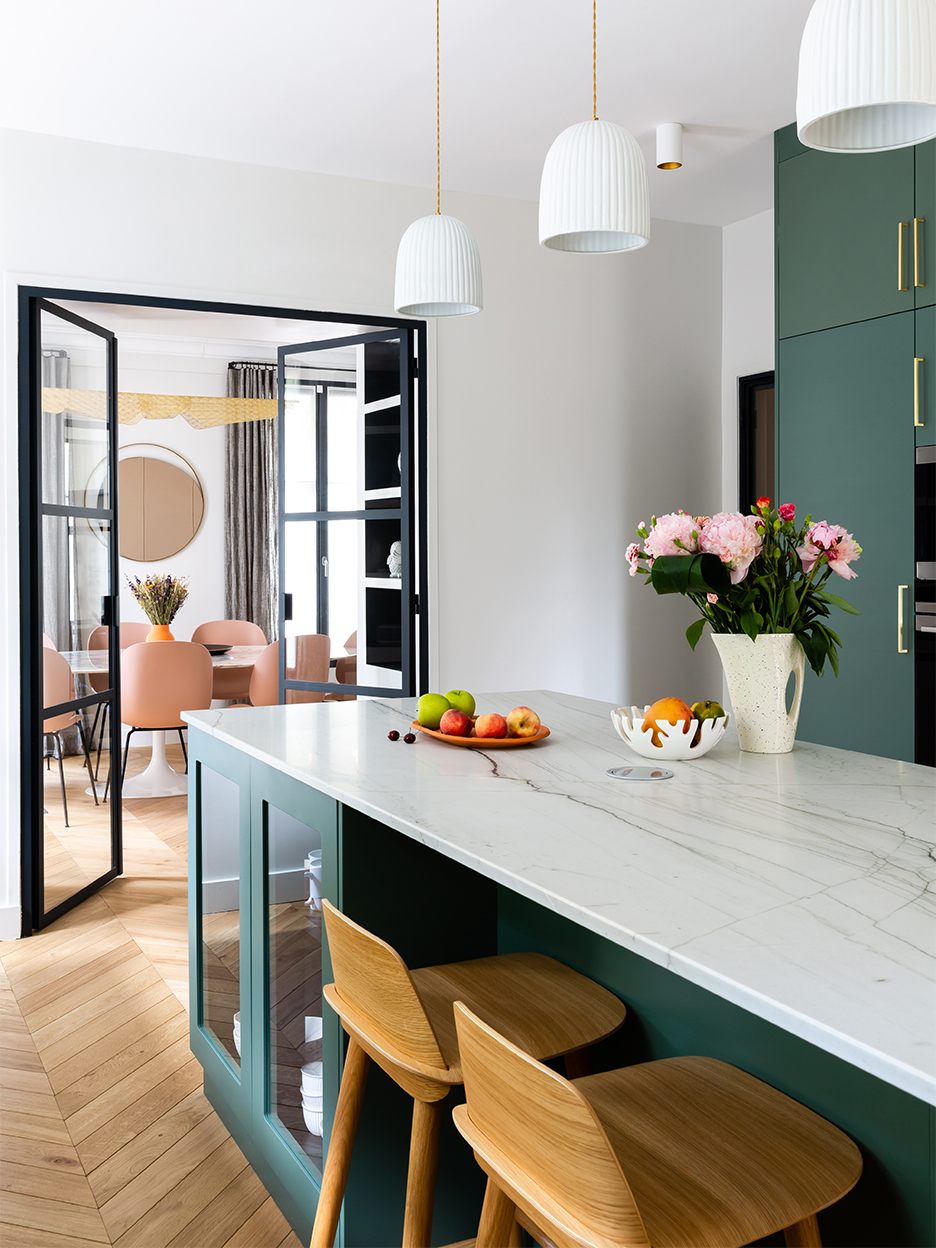 green kitchen island