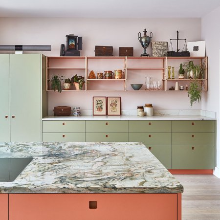 pink and green kitchen