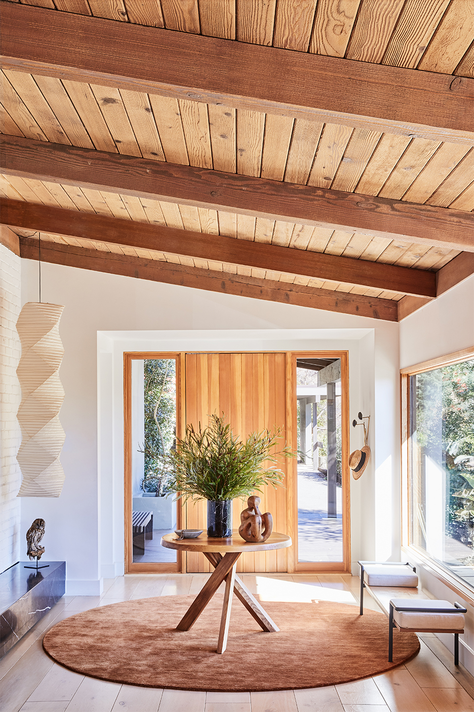 wood ceiling in foyer