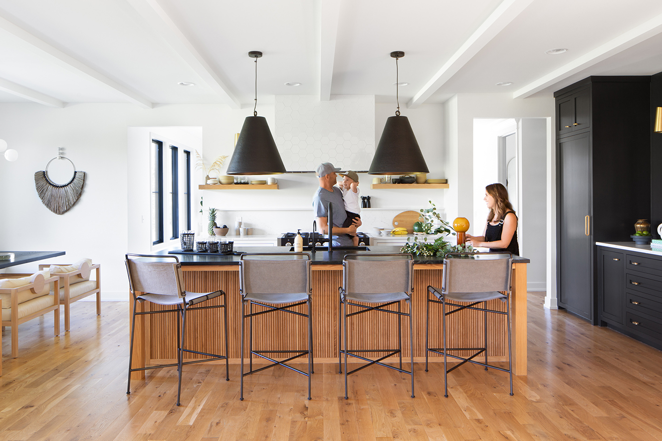 family in large kitchen