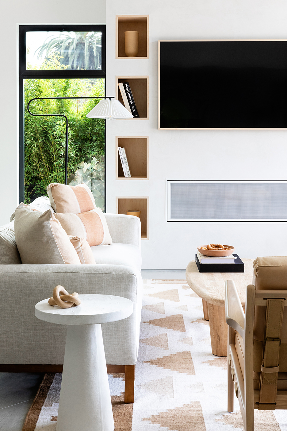 living room with white sofa