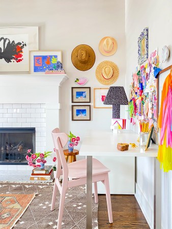 pink chair at desk