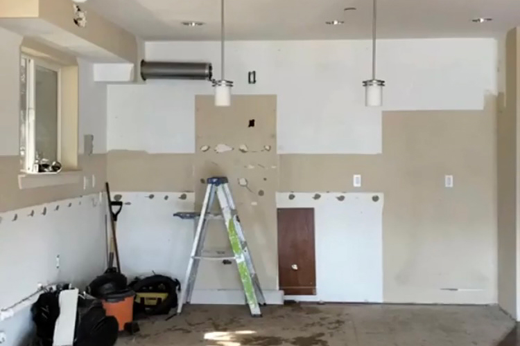 kitchen under construction with ladder