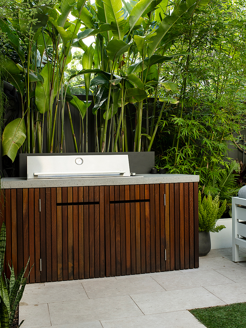 wood outdoor kitchen