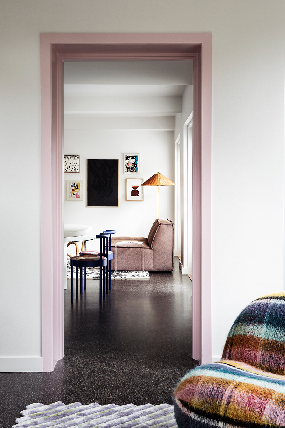 view through doorway with pink trim