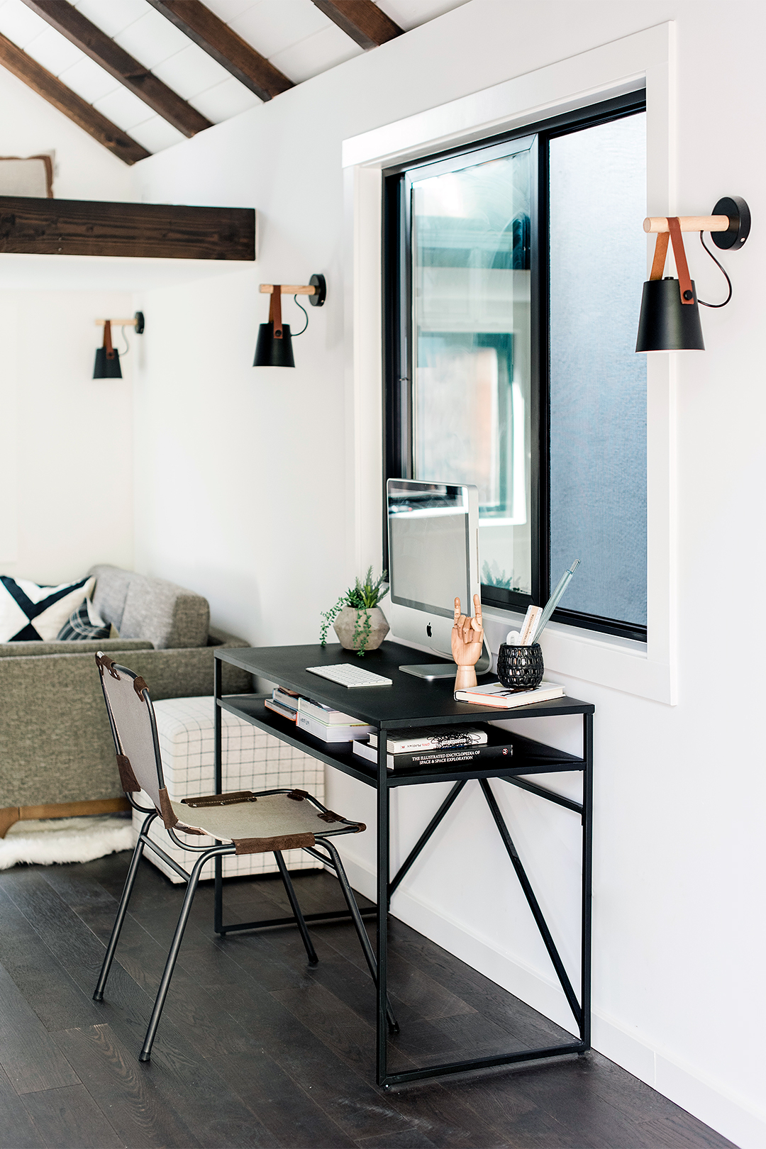 Teen's office in outdoor loft bunkhouse.