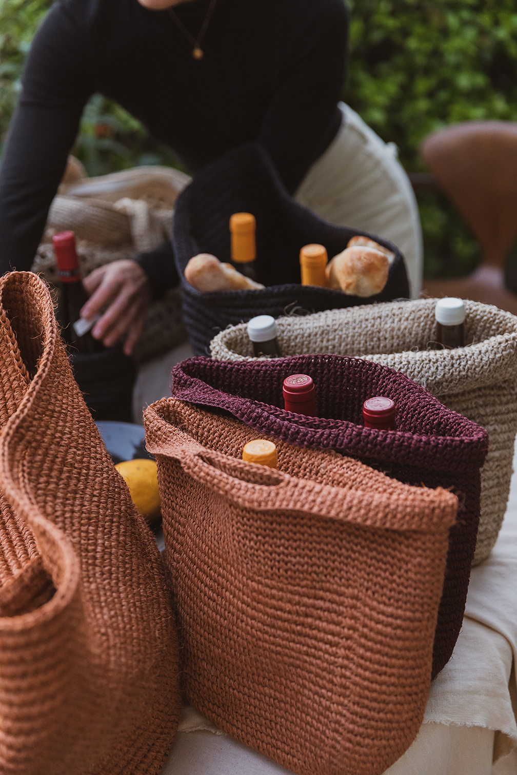 Wine baskets that hold three bottles of wine